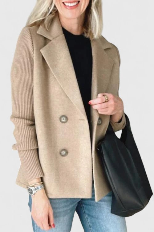 Women's Chic Double-Breasted Blazer with Contrast Sleeves