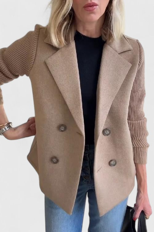 Women's Chic Double-Breasted Blazer with Contrast Sleeves