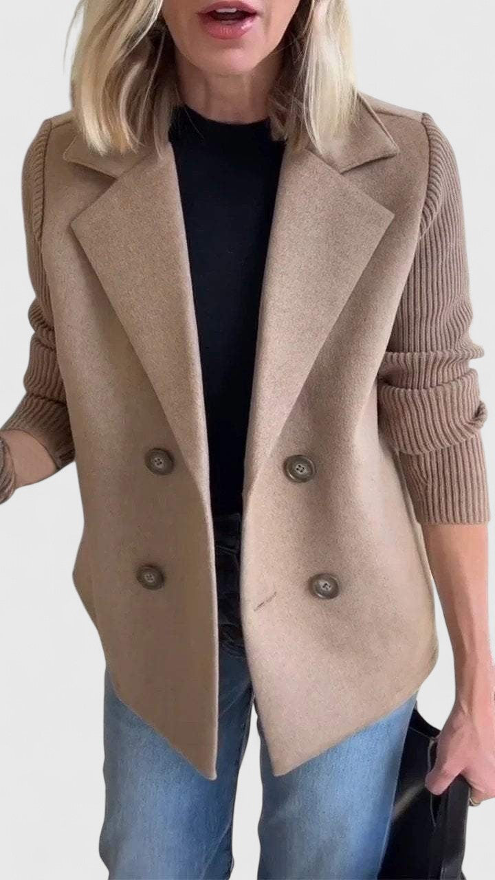 Women's Chic Double-Breasted Blazer with Contrast Sleeves