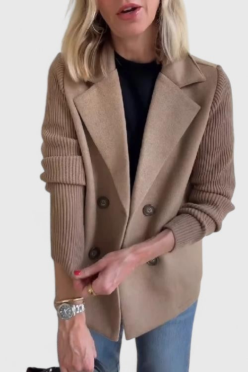 Women's Chic Double-Breasted Blazer with Contrast Sleeves