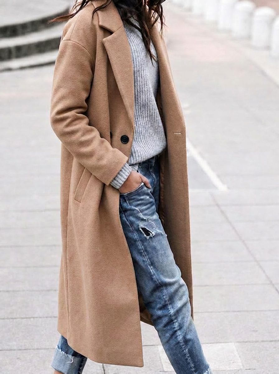 Women's Relaxed Lapel Topcoat for Layering