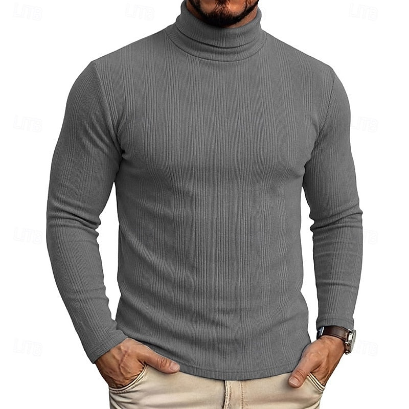 Men's Fitted Fine Rib High Neck Knit Sweater