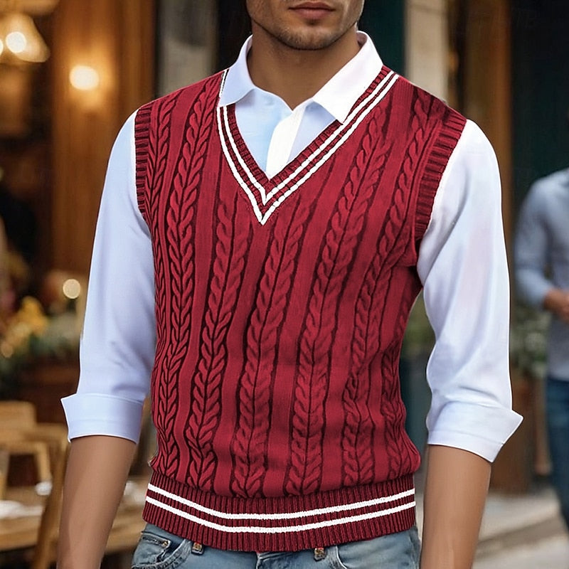 Men's Classic Striped Cable Detail Sweater Vest