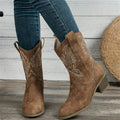 Women's Stacked Heel Wide Calf Embroidered Cowgirl Boots