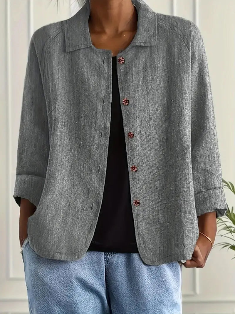 Women's Light Front-Button Jacket with Plain Collar