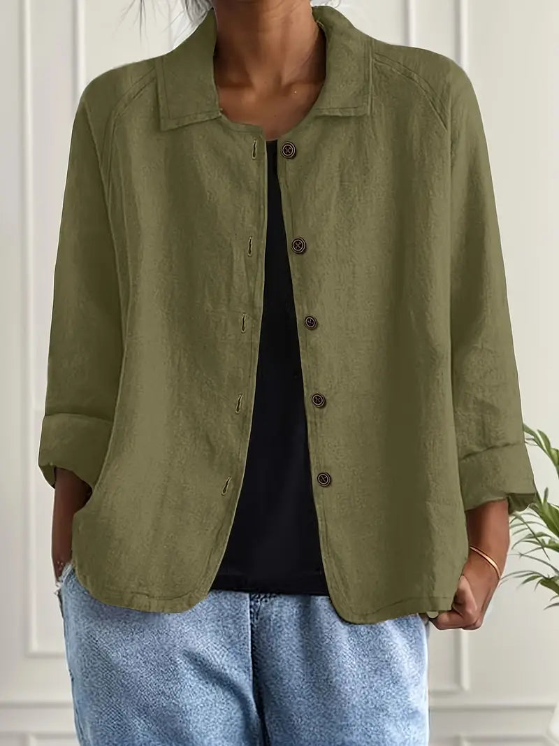 Women's Light Front-Button Jacket with Plain Collar