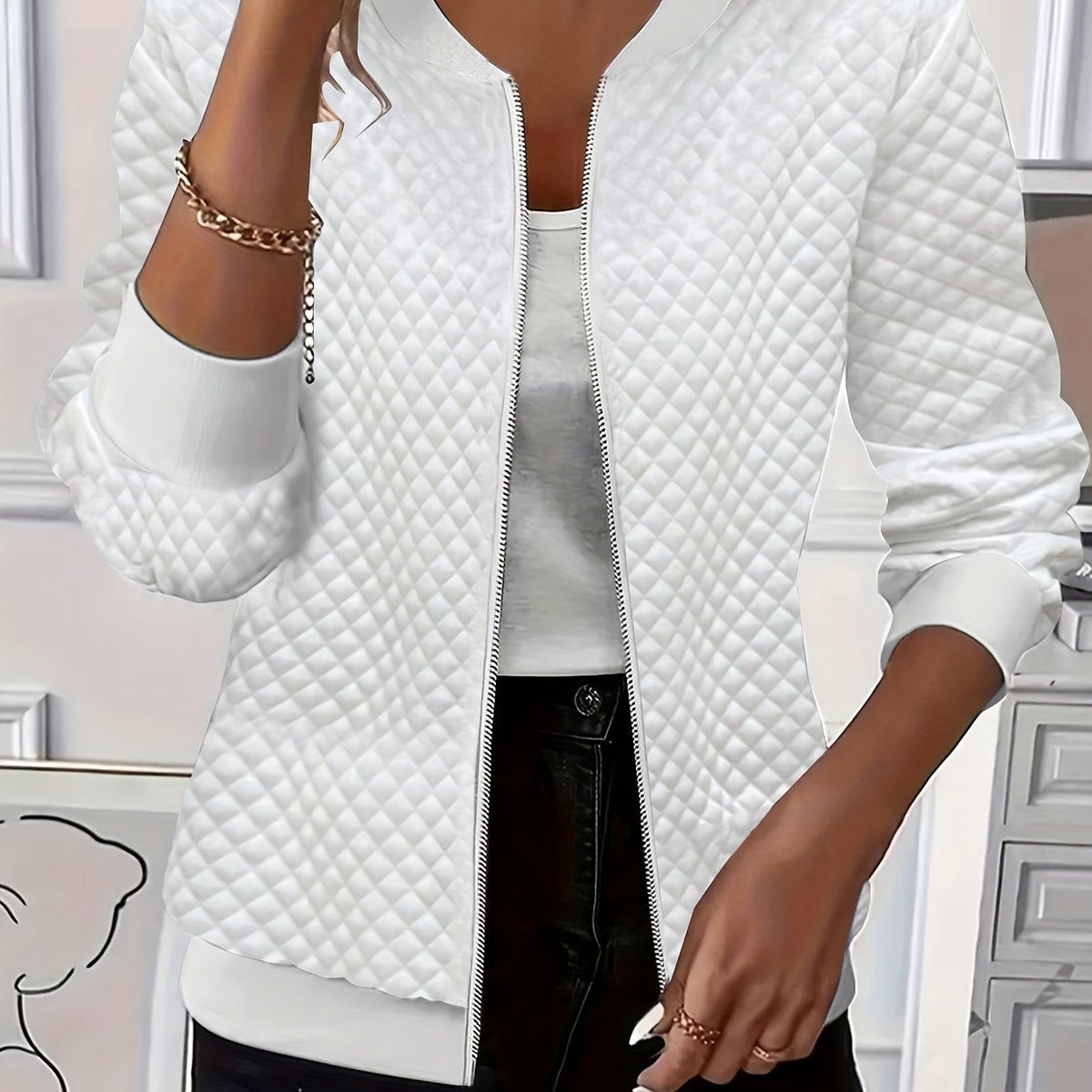Women's Soft Quilted Coat with Varsity-Style Collar