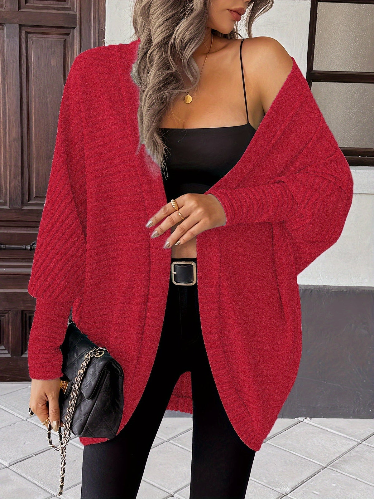 Women's Throw-On Rib Knit Wrap Cardigan