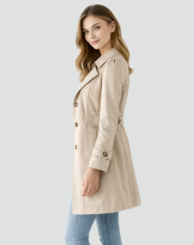 Women's Structured Mid-Length Lapel Trench Topcoat