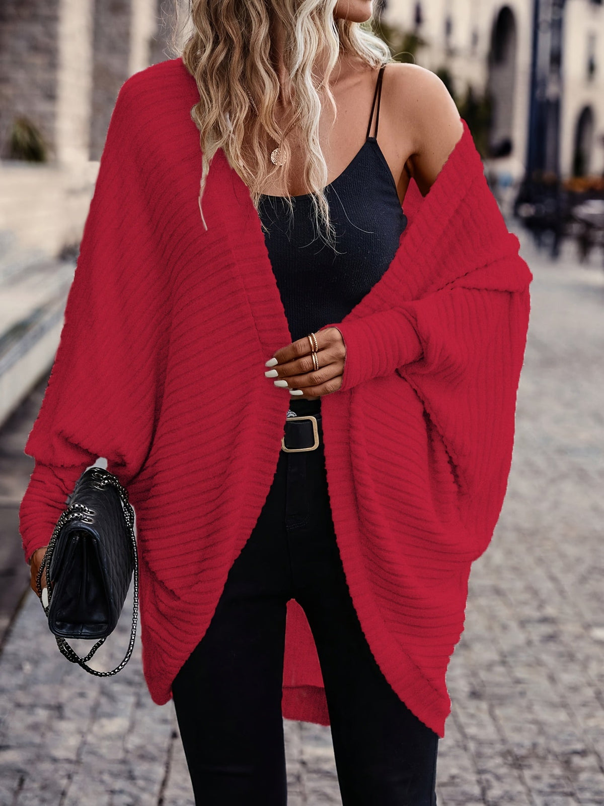 Women's Throw-On Rib Knit Wrap Cardigan