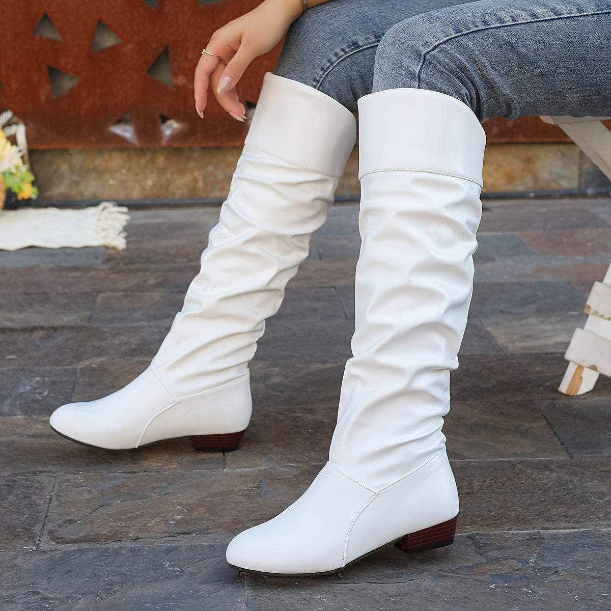 Women's Soft Drape Knee-High Boots with Low Heel