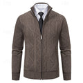 Men's Windproof Neckline Textured Knit Zip-Front Cardigan