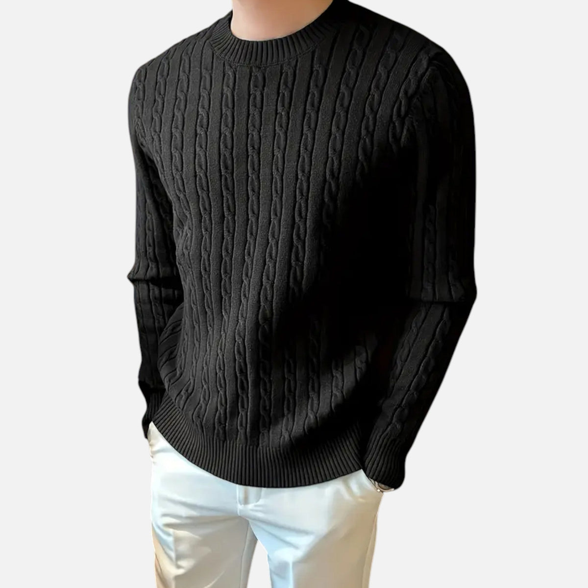 Men's Medium-Stretch Ribbed Crew Neck Fall Sweater
