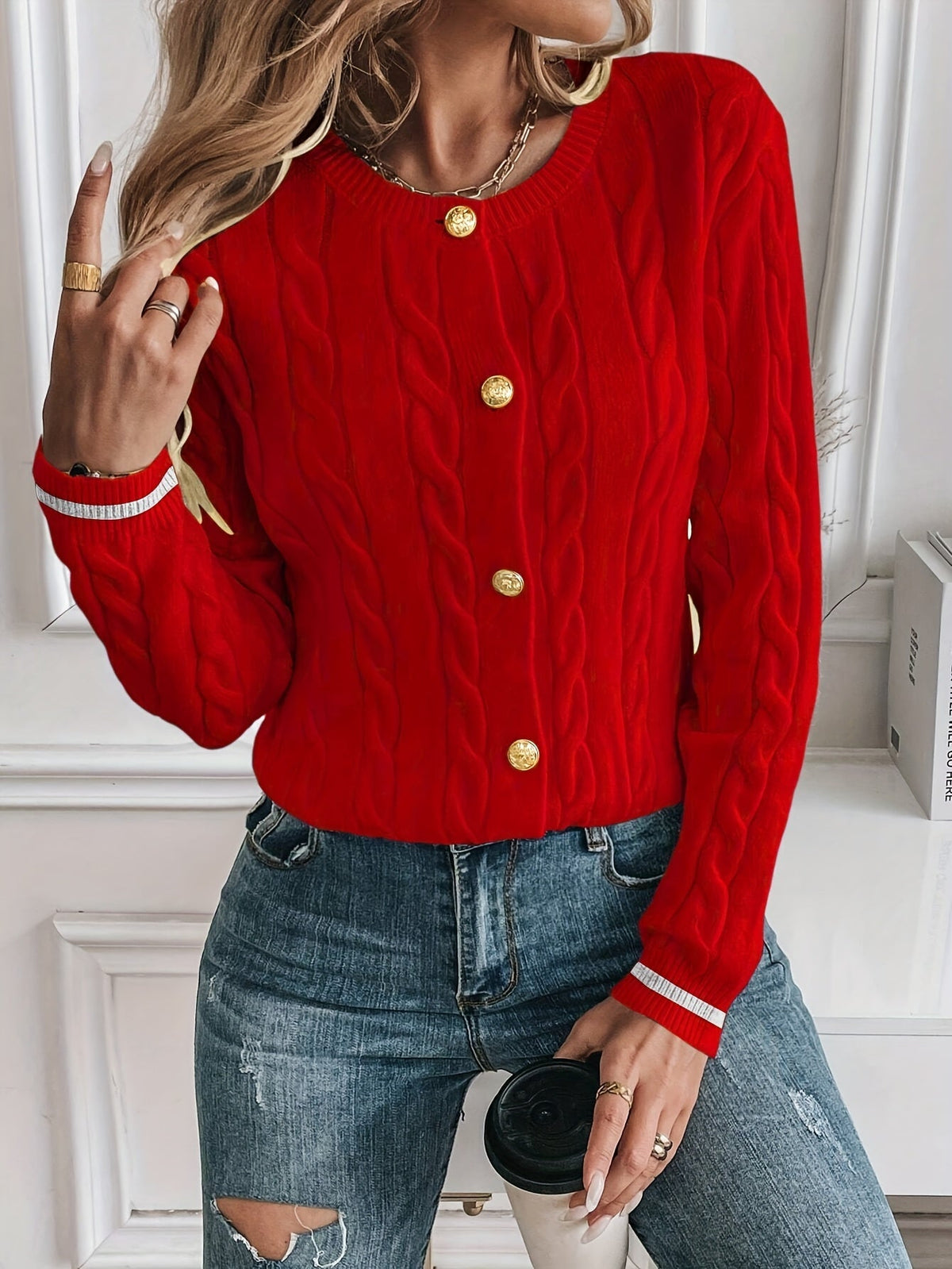 Women's Subtle Cable Textured Cardigan Sweater