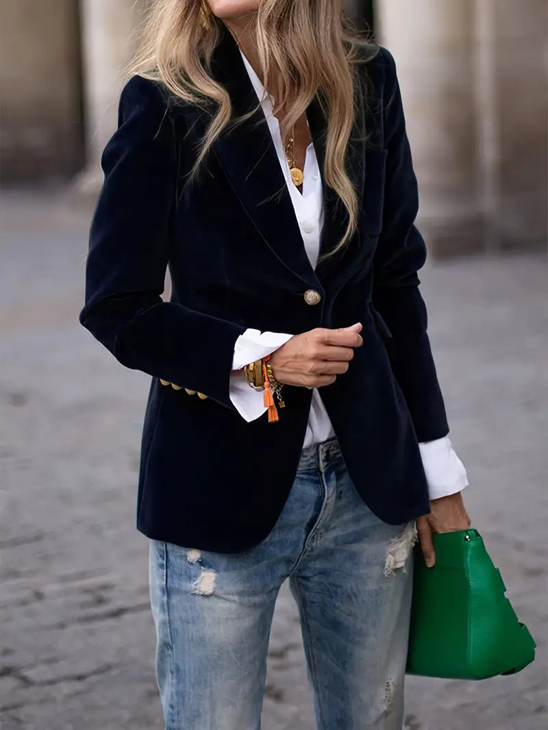 Women's Smooth Drape Plush Velvet Blazer Jacket