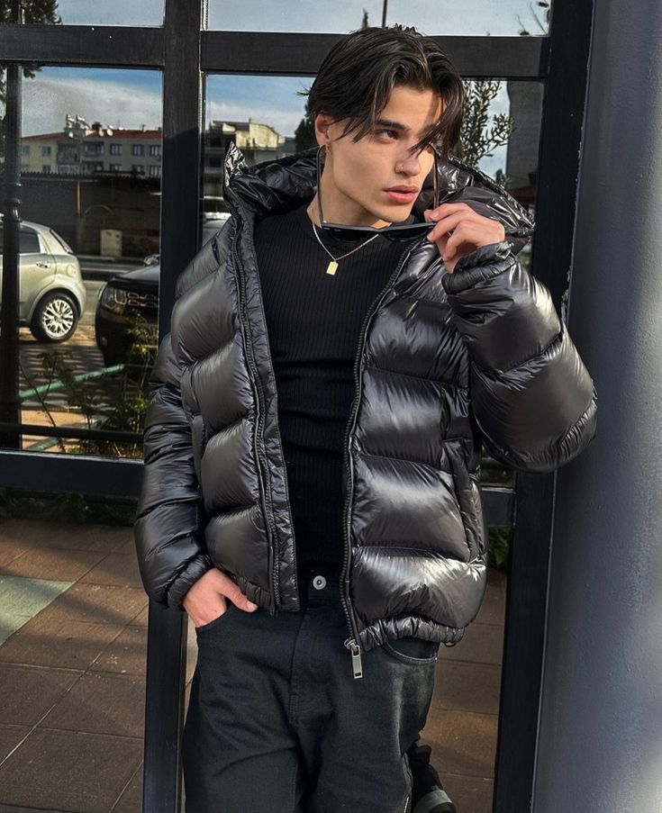 Men's Padded Quilted Hooded Jacket with Plush Sherpa Interior