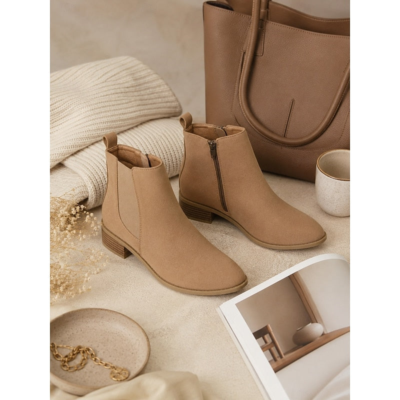 Women's Low Block Heel Graceful Pointed Short Boots