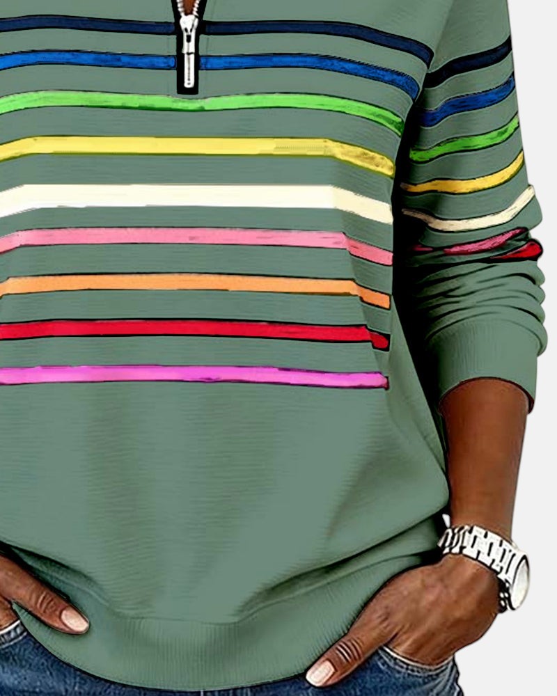 Women's Casual Stripe Quarter-Zip Style Sweatshirt