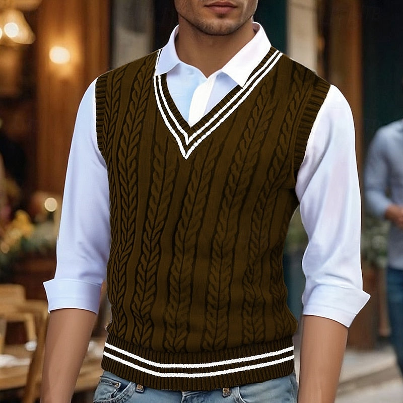 Men's Classic Striped Cable Detail Sweater Vest