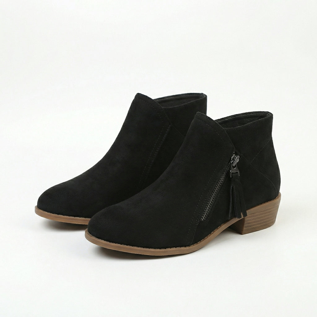 Women's Tassel Zipper Suede Look Short Boots