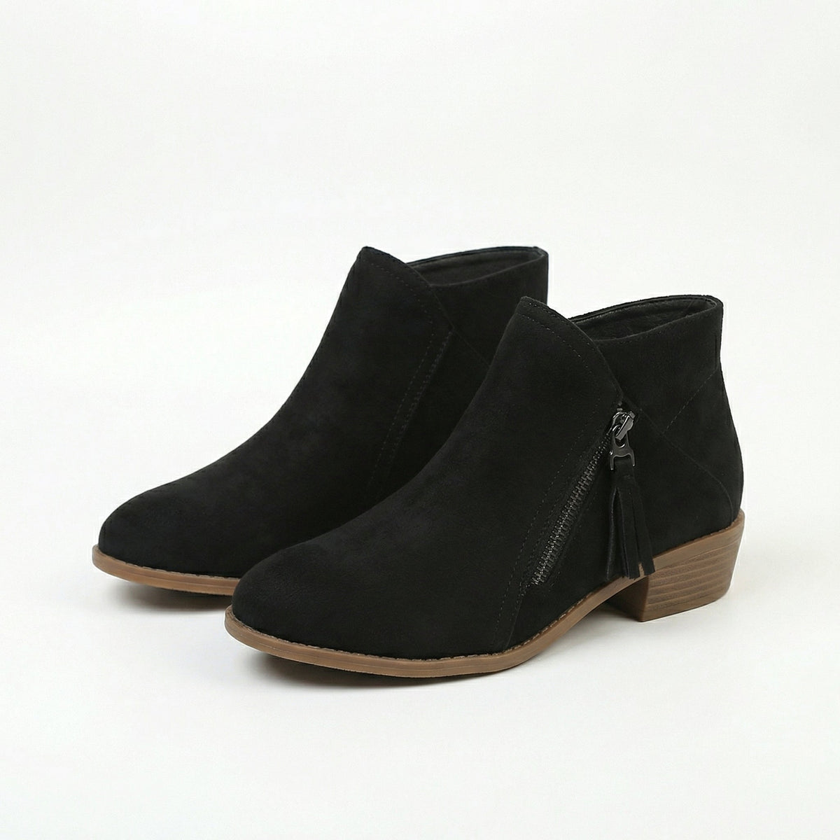 Women's Tassel Zipper Suede Look Short Boots