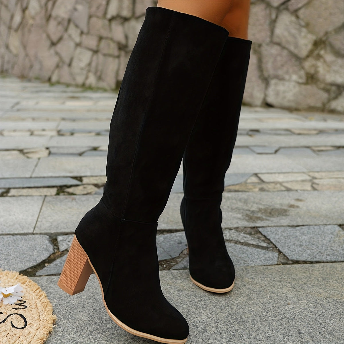 Women's Sleek Knee-High Boots on Stacked Heel