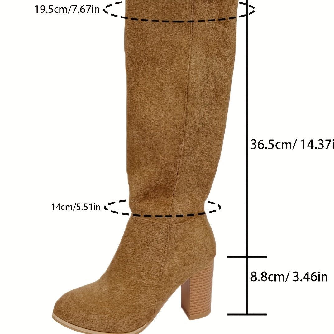 Women's Sleek Knee-High Boots on Stacked Heel