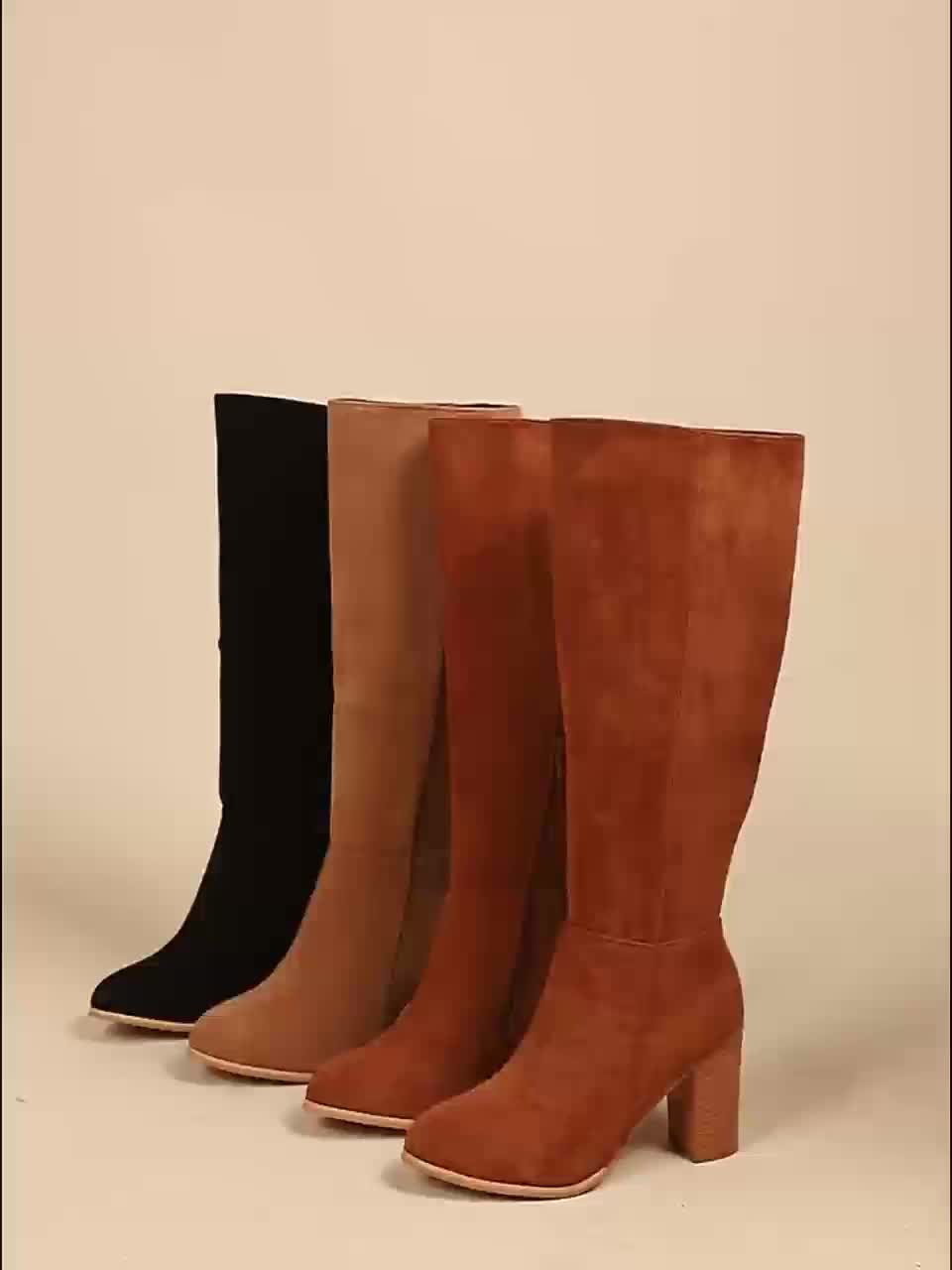 Women's Sleek Knee-High Boots on Stacked Heel