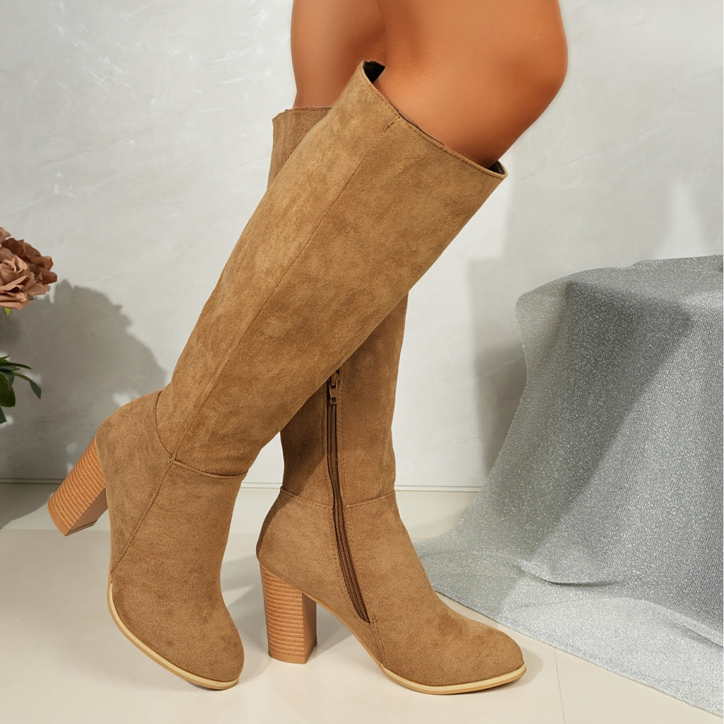 Women's Sleek Knee-High Boots on Stacked Heel