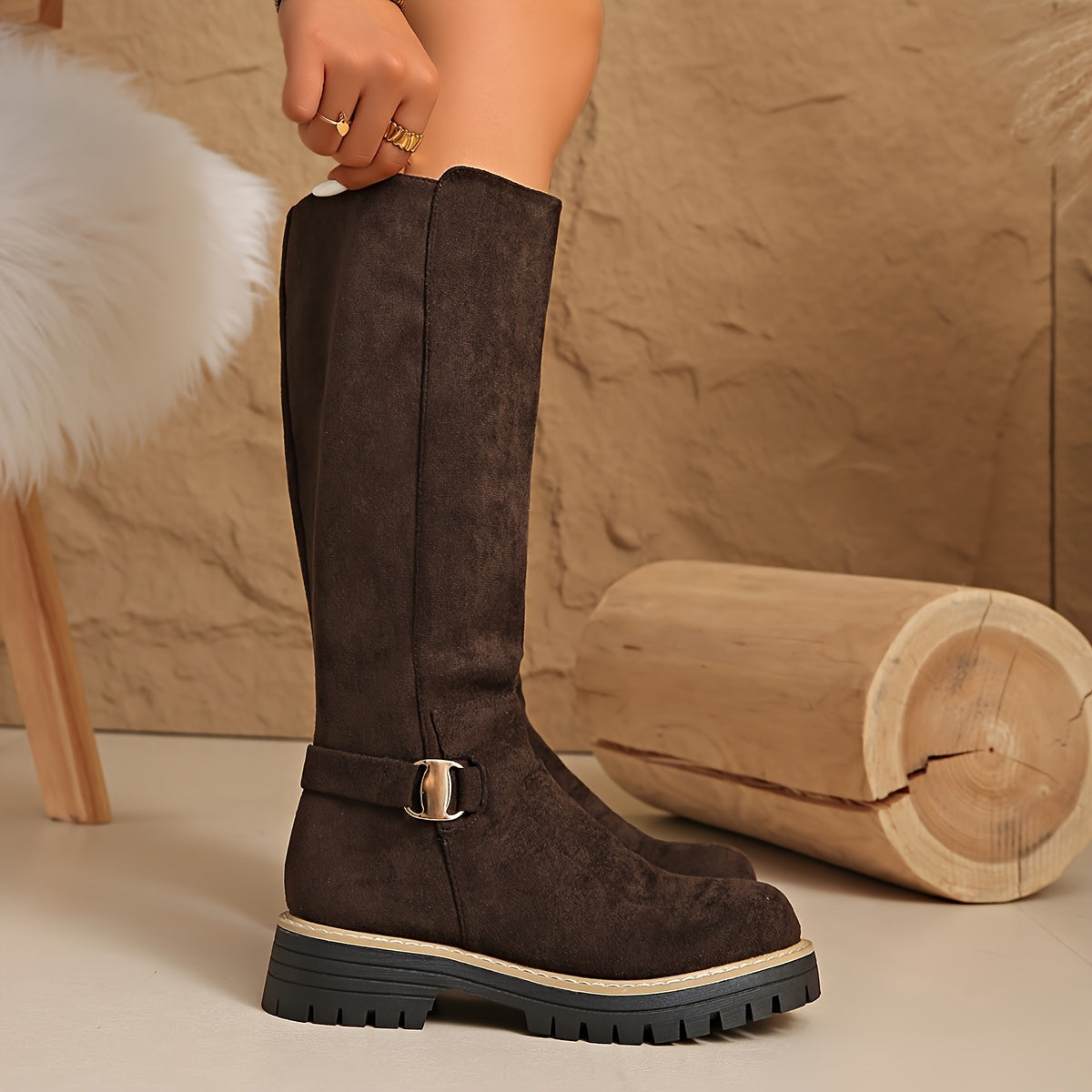 Women's Sleek Knee-High Boots with Suede-Look Upper