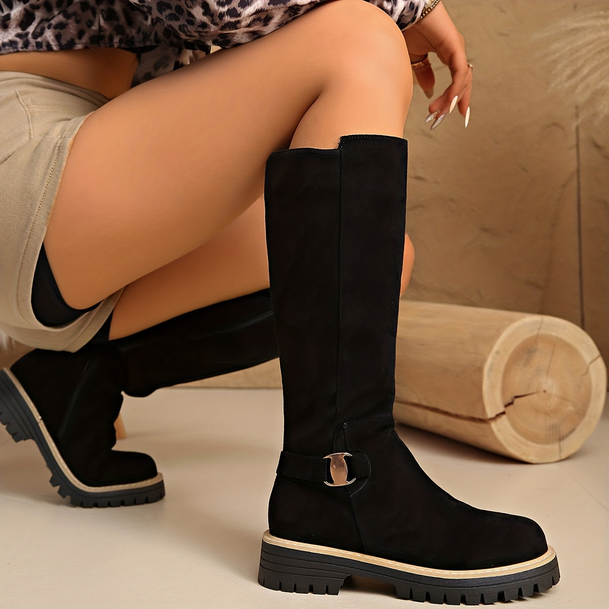 Women's Sleek Knee-High Boots with Suede-Look Upper