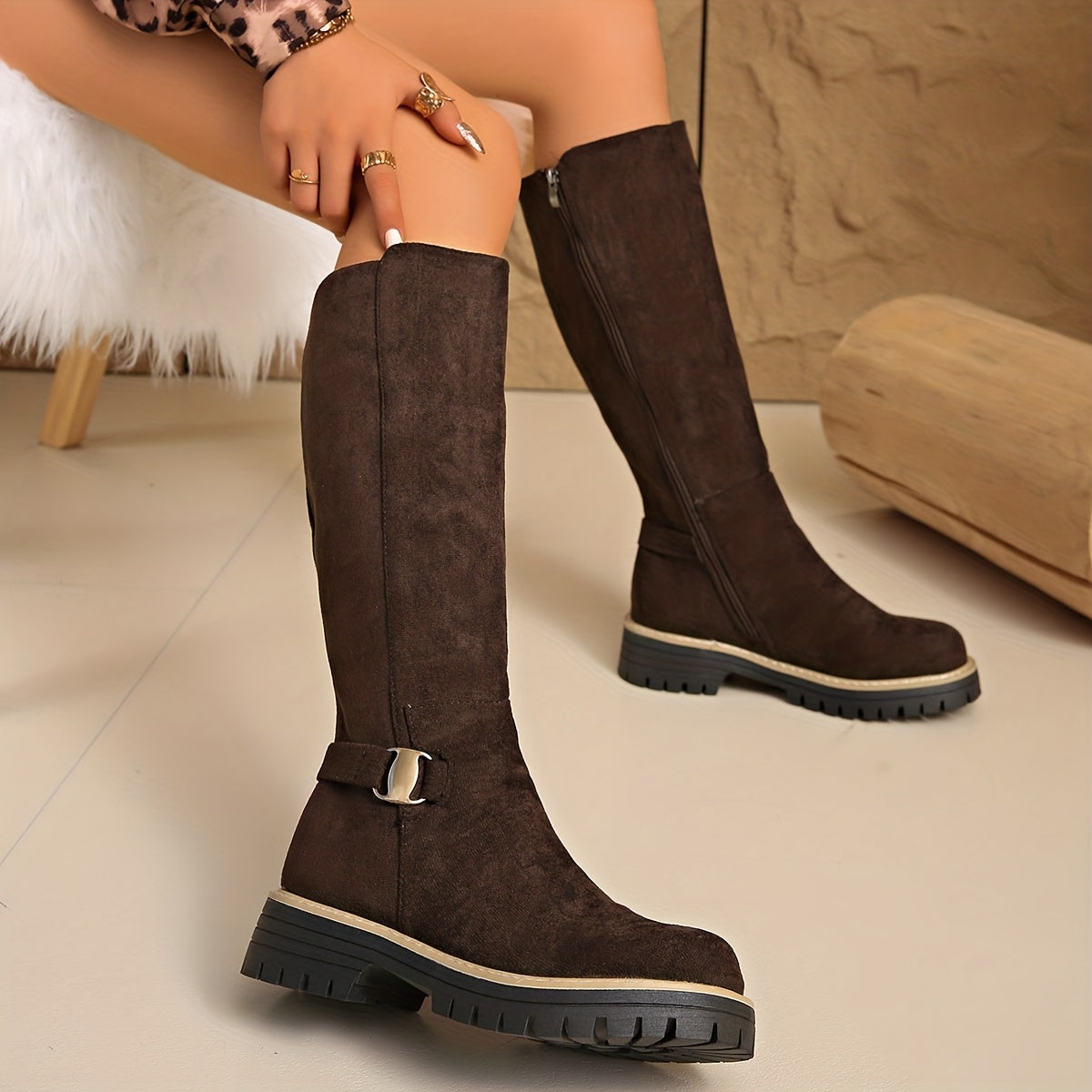 Women's Sleek Knee-High Boots with Suede-Look Upper