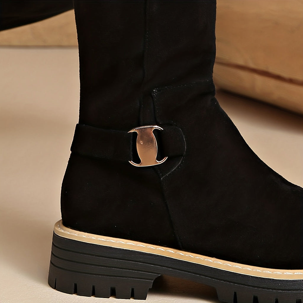 Women's Sleek Knee-High Boots with Suede-Look Upper