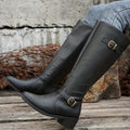 Women's Structured Knee-High Boots with Buckle and Smooth Finish