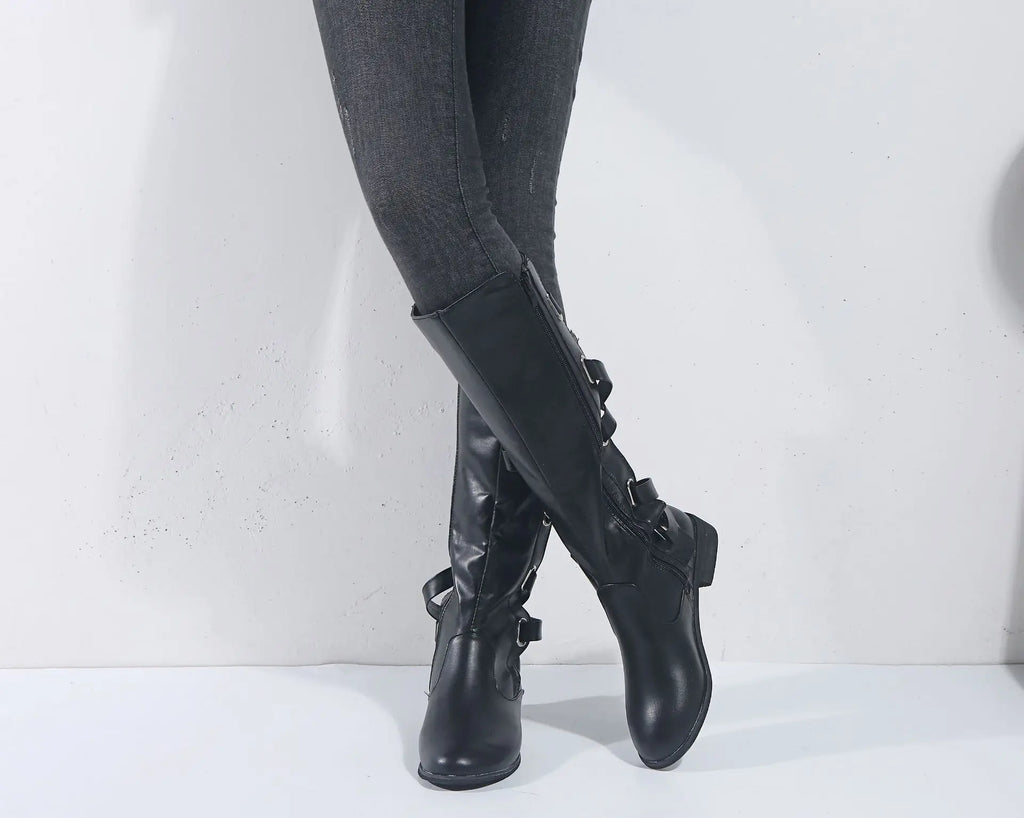 Women's Tall Equestrian Buckle Detail Pull-On Boots