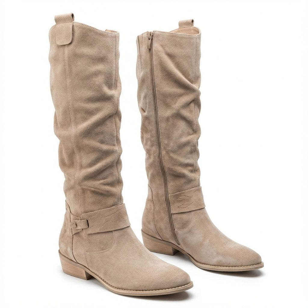 Women's Slouchy Tall Boots with Draped Gathered Shaft