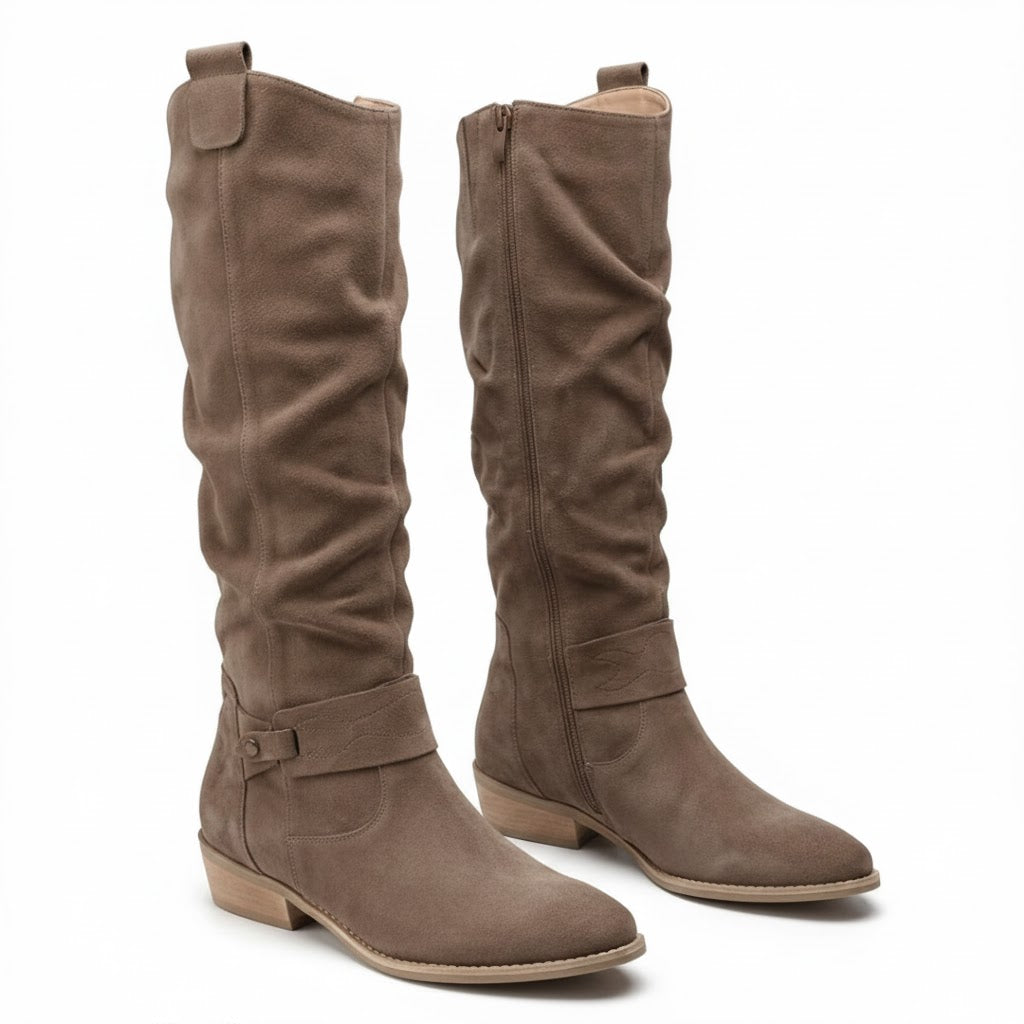 Women's Slouchy Tall Boots with Draped Gathered Shaft