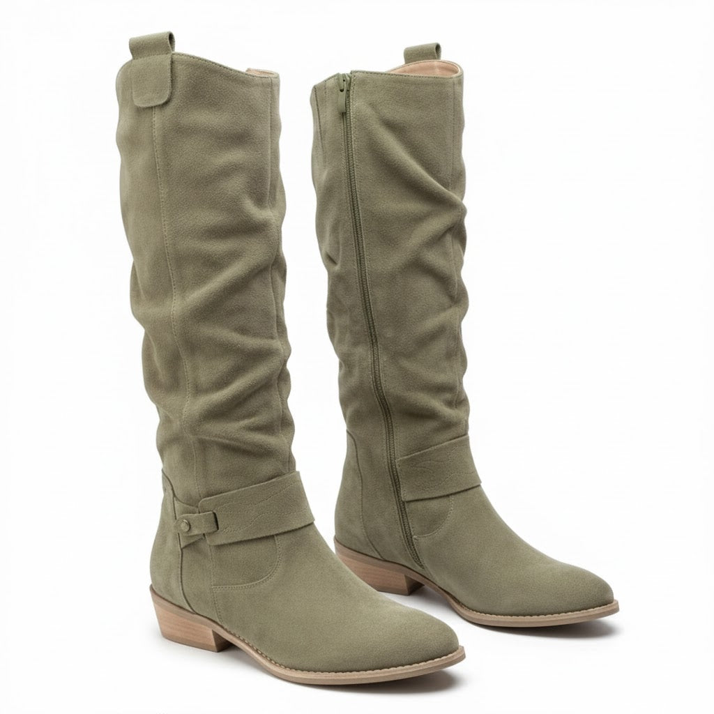 Women's Slouchy Tall Boots with Draped Gathered Shaft