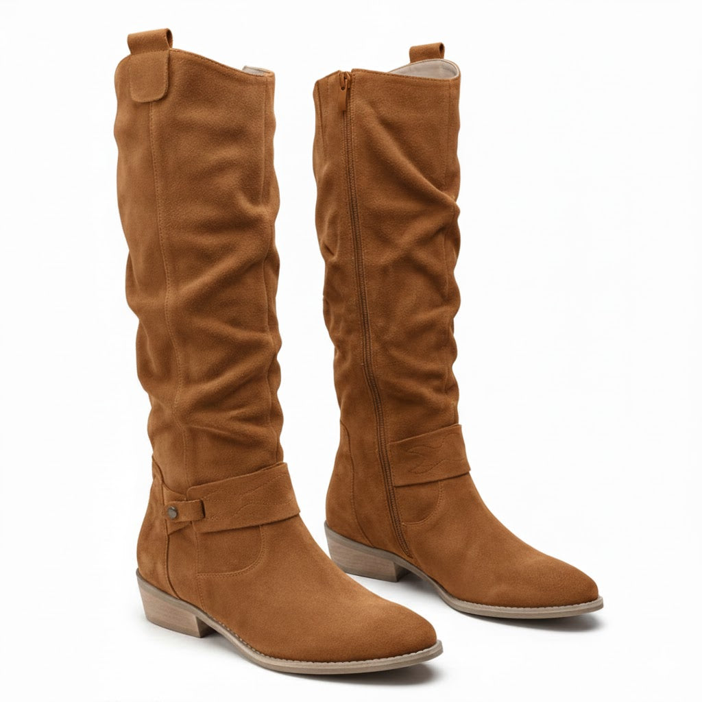 Women's Slouchy Tall Boots with Draped Gathered Shaft