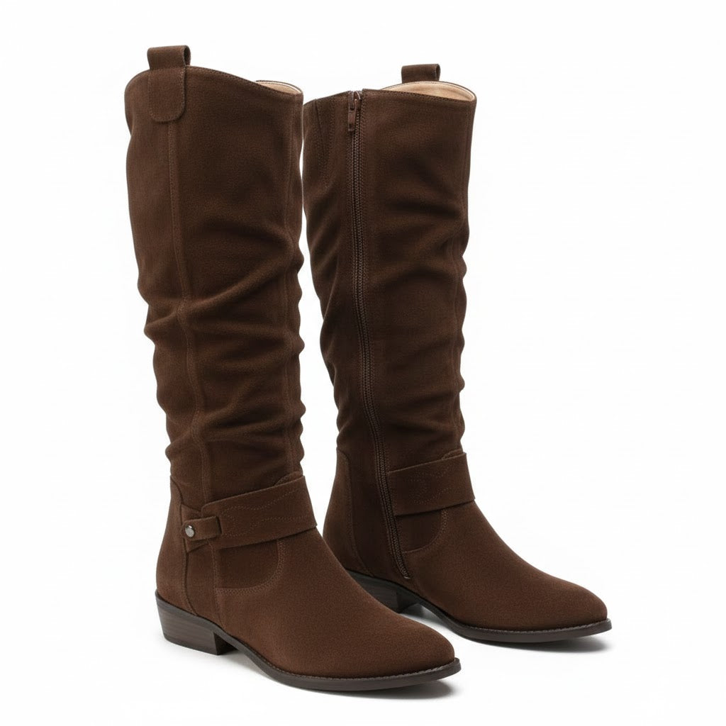 Women's Slouchy Tall Boots with Draped Gathered Shaft
