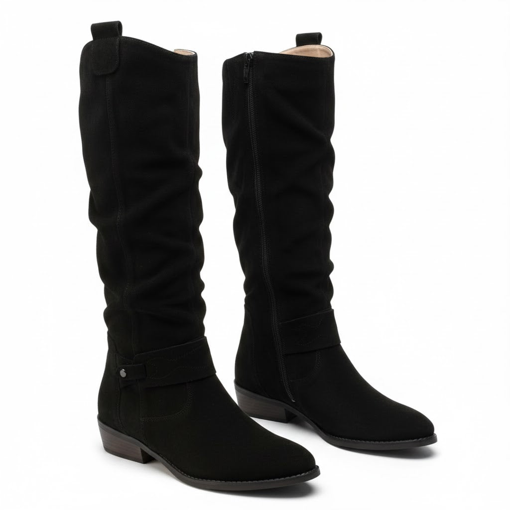 Women's Slouchy Tall Boots with Draped Gathered Shaft