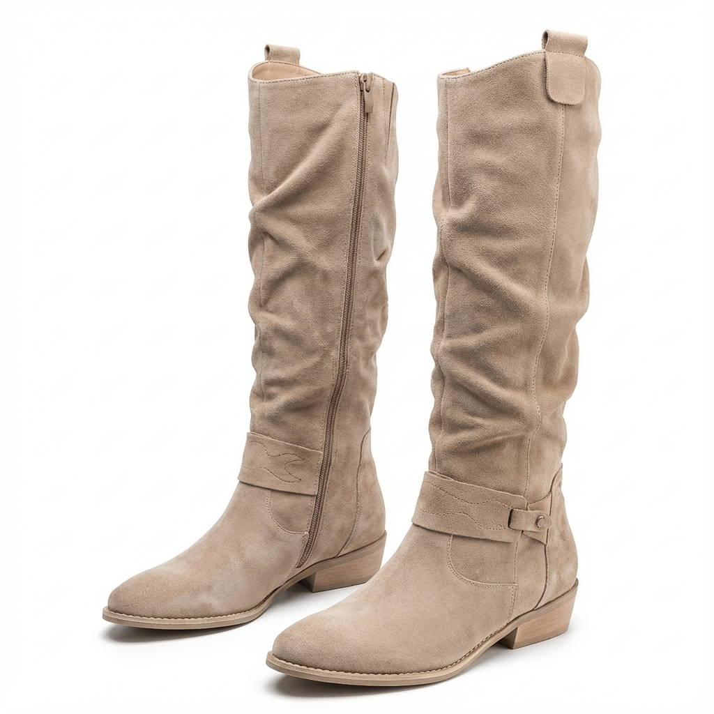 Women's Slouchy Tall Boots with Draped Gathered Shaft