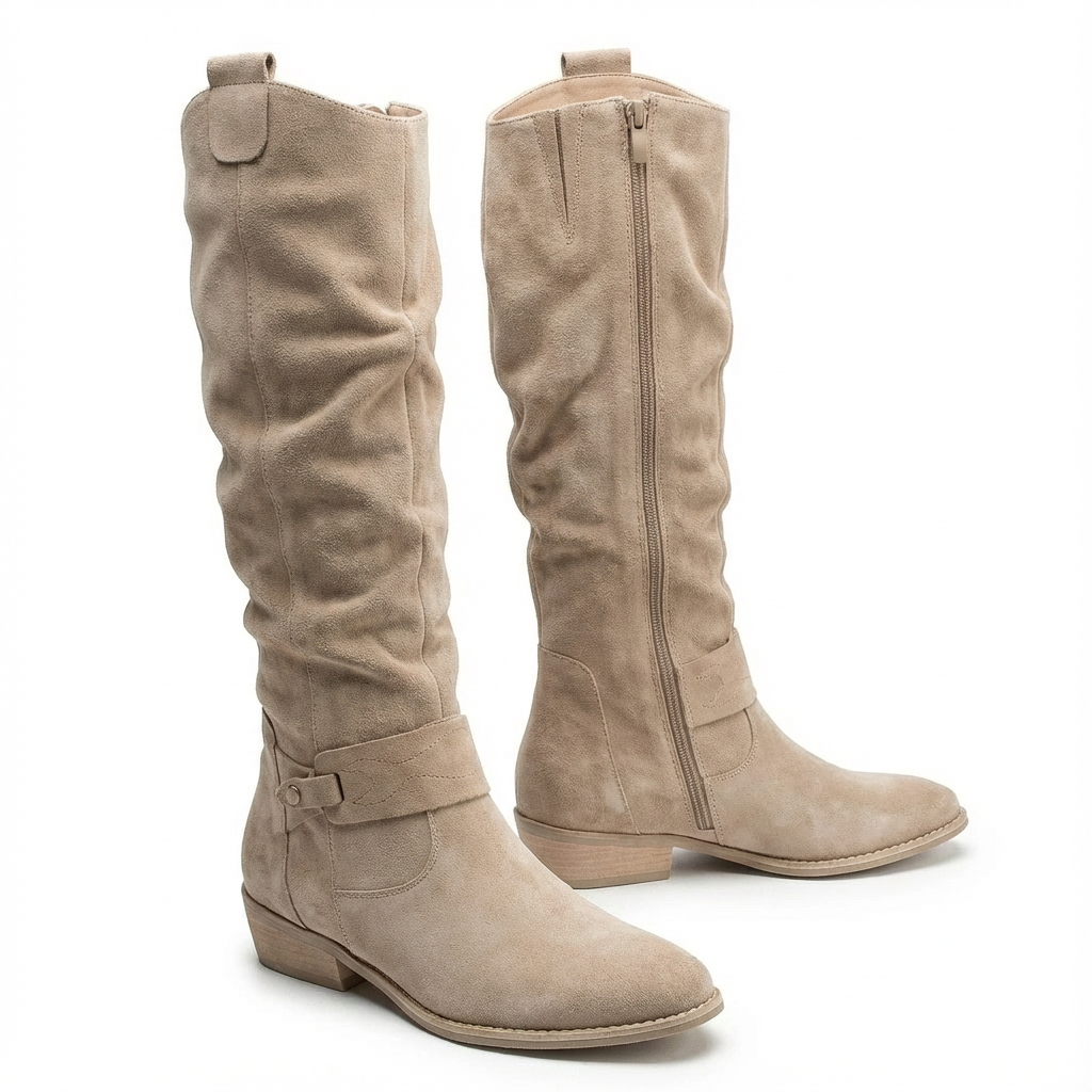 Women's Slouchy Tall Boots with Draped Gathered Shaft