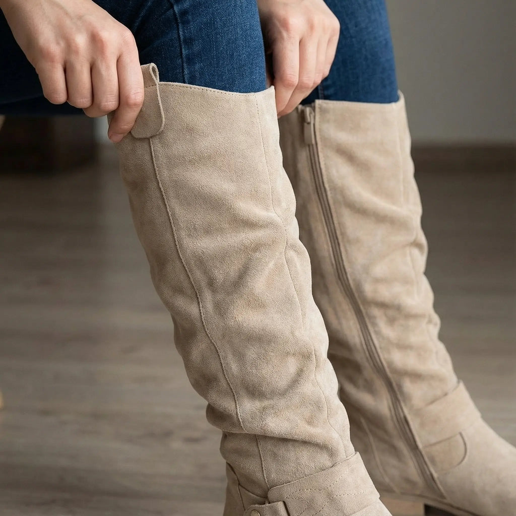 Women's Slouchy Tall Boots with Draped Gathered Shaft