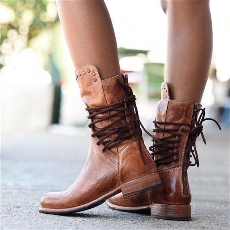 Women's Studded Collar Cross-Lace Leather-Look Ankle Boots