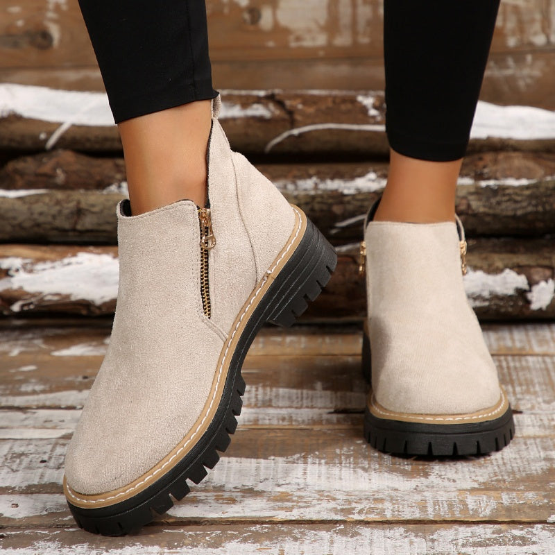 Women's Chunky Lug Sole Zip-On Platform Short Boots
