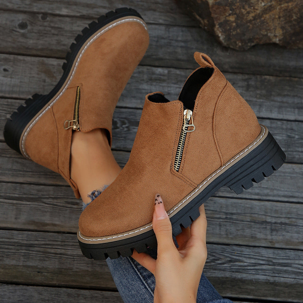 Women's Chunky Lug Sole Zip-On Platform Short Boots