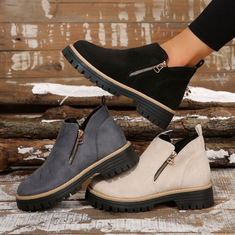 Women's Chunky Lug Sole Zip-On Platform Short Boots