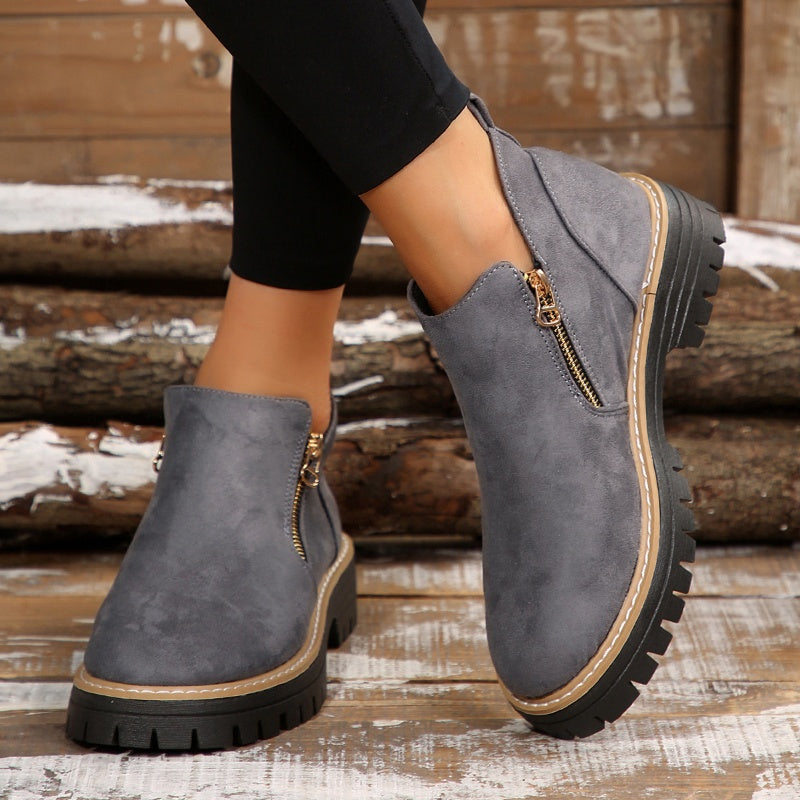 Women's Chunky Lug Sole Zip-On Platform Short Boots