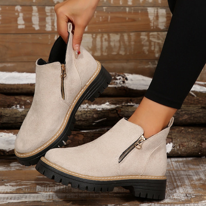 Women's Chunky Lug Sole Zip-On Platform Short Boots